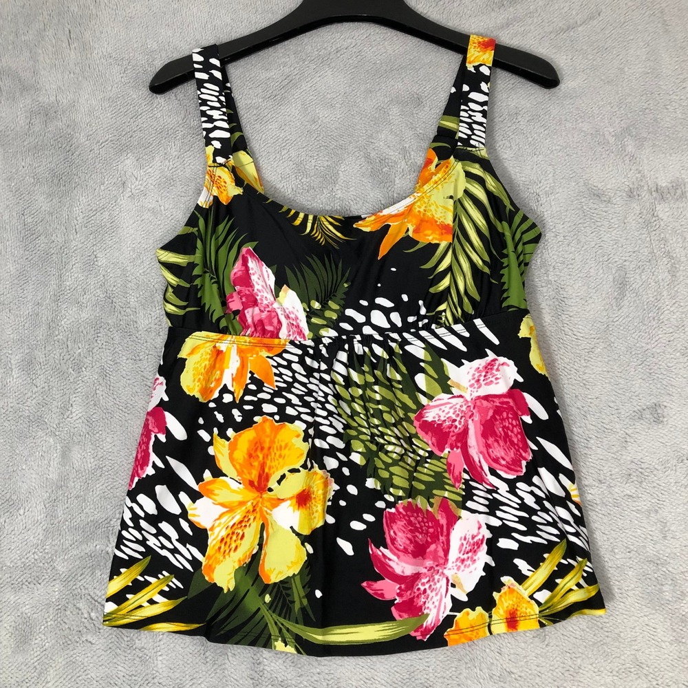 Beach Belle Tankini Top Women's 12 Black Floral Tropical Swimwear Beach Summer